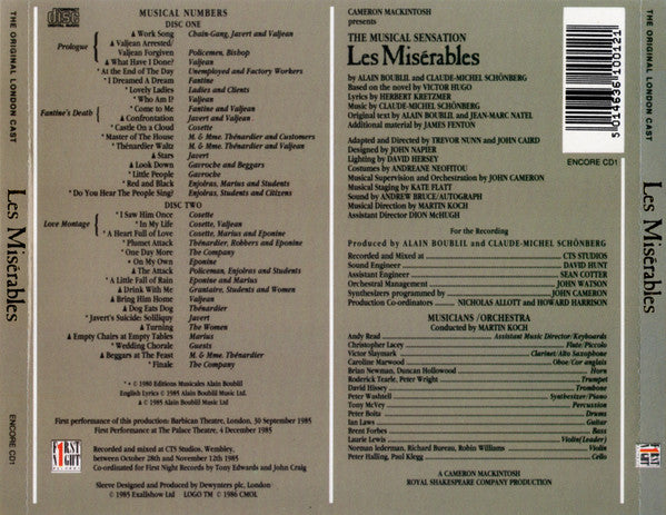 Alain Boublil And Claude-Michel Schönberg – Les Misérables - The Original London Cast
